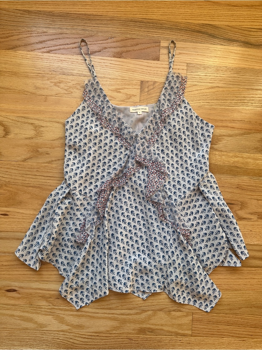 Rebecca Taylor Silk Camisole Top Lined Floral Print Ruffle Trim Size 4